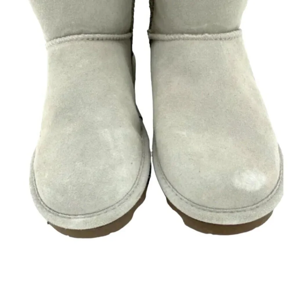 Bearpaw Elle Light Grey Suede Leather Fur Lining Mid Calf Boots SZ 12 New